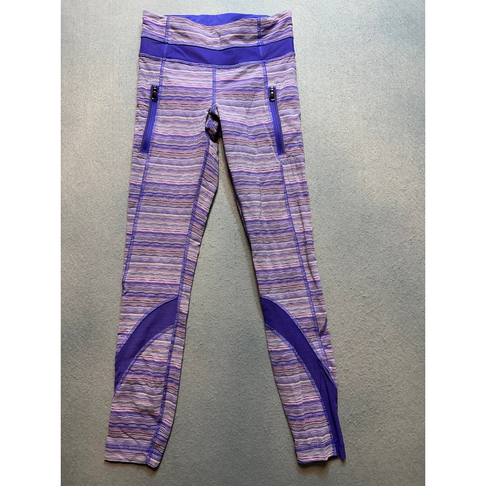 Lululemon Pace Rival Crop Leggings Purple Space Dye Mesh Pockets Size 2 -108